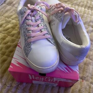 Hey Girl White and Silver Glitter Sneakers